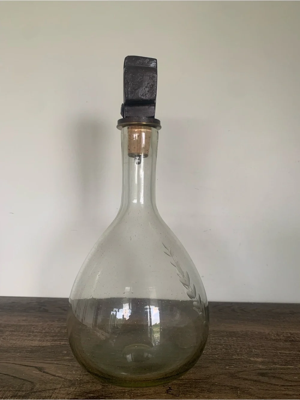 Jan Barboglio Cruz WINE DECANTER Cross Laurel Etched Forged Iron RETIRED VTG